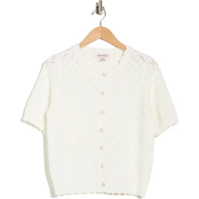 Nanette Lepore Pointelle Short Sleeve Cardigan In White