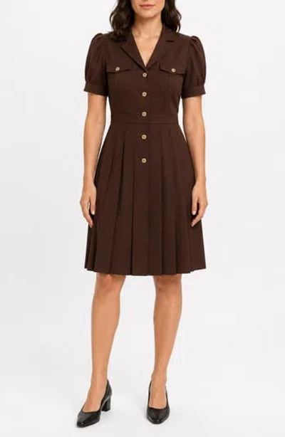 Nanette Lepore Remy Stretch Pleat Shirtdress In Brown