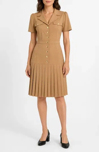 Nanette Lepore Remy Stretch Pleat Shirtdress In Brown