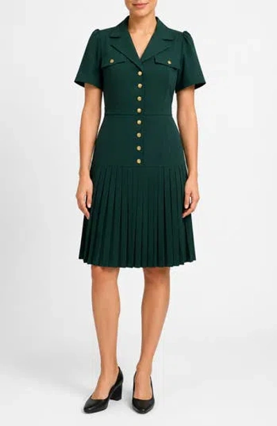 Nanette Lepore Remy Stretch Pleat Shirtdress In Green