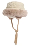 Nanette Lepore Reversible Faux Fur Quilted Bucket Hat In Neutral