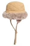 Nanette Lepore Reversible Faux Fur Quilted Bucket Hat In Yellow