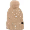 Nanette Lepore Rhinestone Beanie With Faux Fur Pompom In Brown