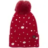 Nanette Lepore Rhinestone Beanie With Faux Fur Pompom In Red