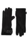 Nanette Lepore Rhinestone Bow Faux Suede Gloves In Black