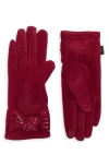 Nanette Lepore Rhinestone Bow Faux Suede Gloves In Red