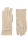 Nanette Lepore Rhinestone Bow Faux Suede Gloves In Brown