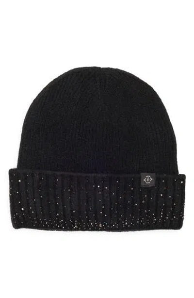 Nanette Lepore Rhinestone Cuffed Knit Beanie In Black
