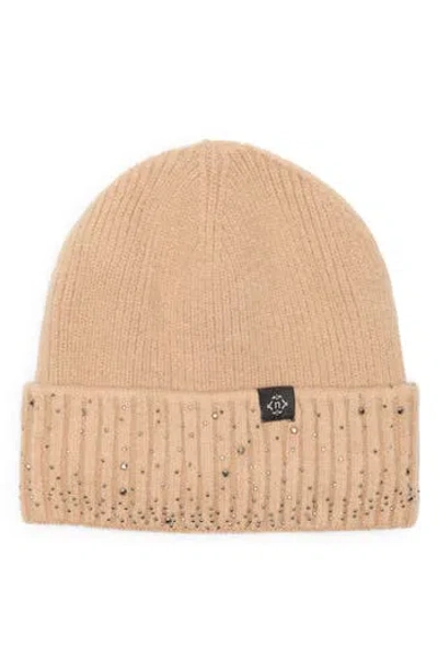 Nanette Lepore Rhinestone Cuffed Knit Beanie In Brown