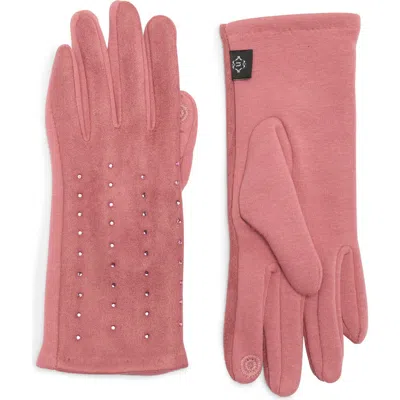 Nanette Lepore Rhinestone Knit Gloves In Pink