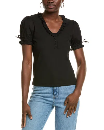 Nanette Lepore Ribbed Puff Sleeve Top In Black