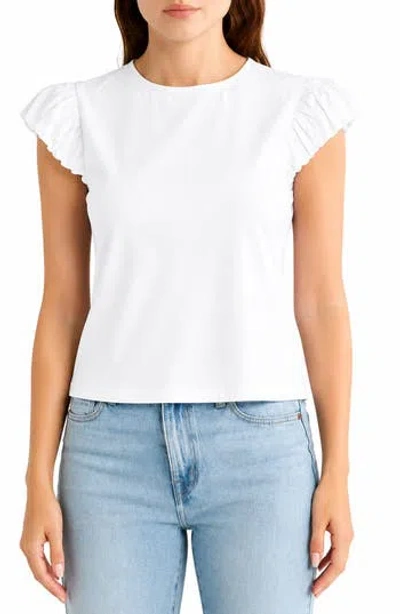 Nanette Lepore Ruffle Cap Sleeve T-shirt In White