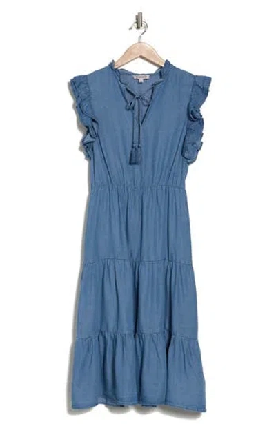 Nanette Lepore Ruffle Tie Neck Maxi Dress In Medium Indigo