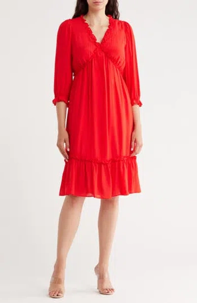 Nanette Lepore Ruffle V-neck Long Sleeve Dress In Red