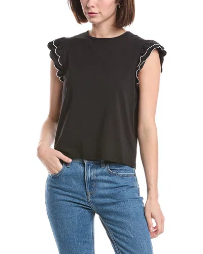 Nanette Lepore Scallop Sleeve Top In Black