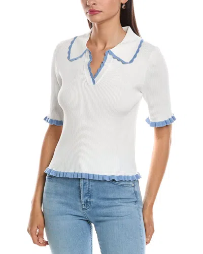 Nanette Lepore Scallop Trim Polo Sweater In White