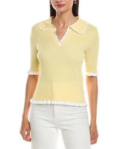 Nanette Lepore Scallop Trim Polo Sweater In Yellow
