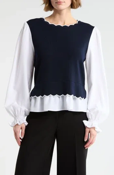Nanette Lepore Scallop Trim Twofer Sweater In Black