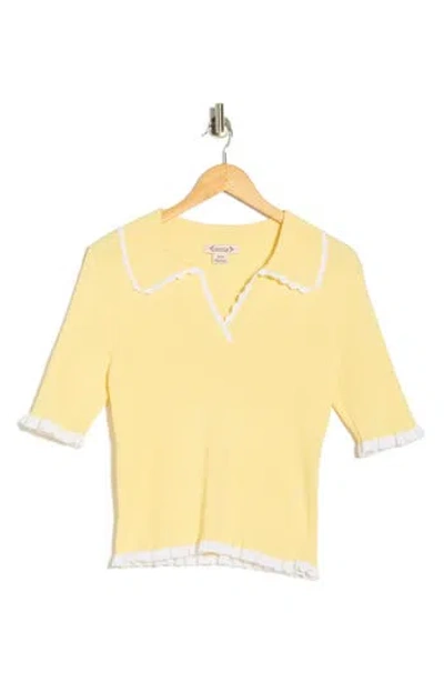 Nanette Lepore Scalloped Collar Short Sleeve Polo Sweater In Yellow