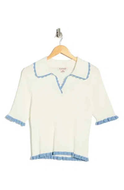 Nanette Lepore Scalloped Collar Short Sleeve Polo Sweater In Multi