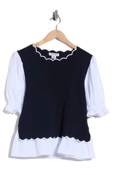 Nanette Lepore Scalloped Twofer Sweater In Blue