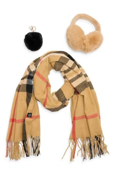 Nanette Lepore Scarf, Earmuff & Keychain Accessory Set In Brown