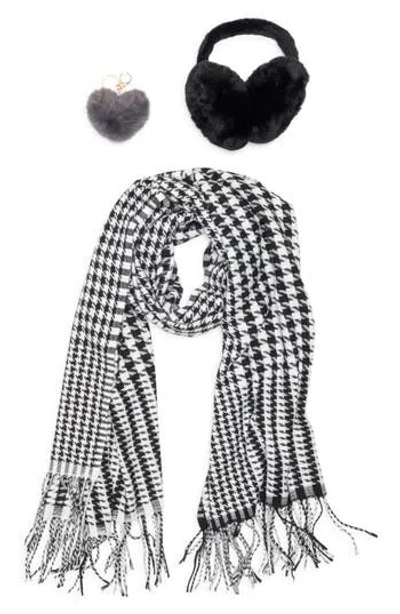 Nanette Lepore Scarf, Earmuff & Keychain Accessory Set In Black