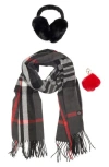 Nanette Lepore Scarf, Earmuff & Keychain Accessory Set In Gray