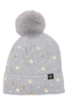 Nanette Lepore Scattered Embellished Faux Fur Pompom Beanie In Gray