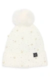 Nanette Lepore Scattered Embellished Faux Fur Pompom Beanie In Neutral