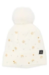 Nanette Lepore Scattered Embellished Faux Fur Pompom Beanie In Neutral