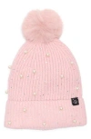 Nanette Lepore Scattered Embellished Faux Fur Pompom Beanie In Pink
