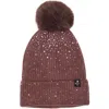 Nanette Lepore Scattered Rhinestone Beanie With Faux Fur Pompom In Brown