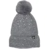 Nanette Lepore Scattered Rhinestone Beanie With Faux Fur Pompom In Gray