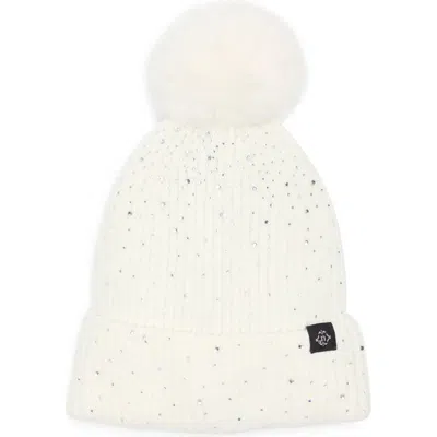 Nanette Lepore Scattered Rhinestone Beanie With Faux Fur Pompom In White