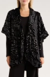 Nanette Lepore Sequin Wave Texture Faux Fur Ruana In Black