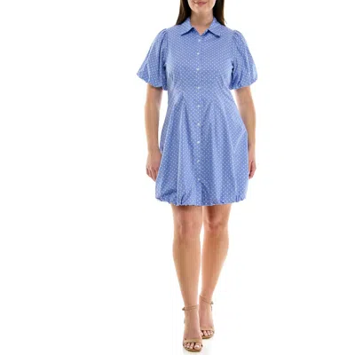 Nanette Lepore Short Sleeve Bubble Hem Cotton Poplin Shirtdress In Blue
