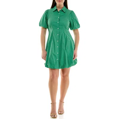 Nanette Lepore Short Sleeve Bubble Hem Cotton Poplin Shirtdress In Green