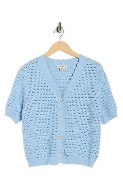Nanette Lepore Short Sleeve Open Stitch Cardigan In Blue