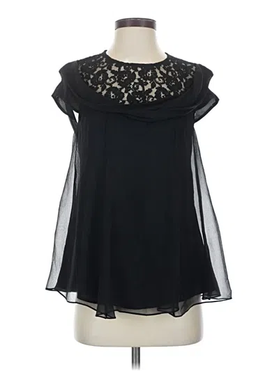 Pre-owned Nanette Lepore Short Sleeve Silk Top Black Cold Shoulder Neckline Tops