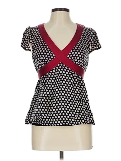 Pre-owned Nanette Lepore Short Sleeve Silk Top Burgundy Sweetheart Neckline Tops