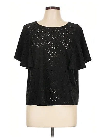 Pre-owned Nanette Lepore Short Sleeve Top Black Keyhole Neckline Tops