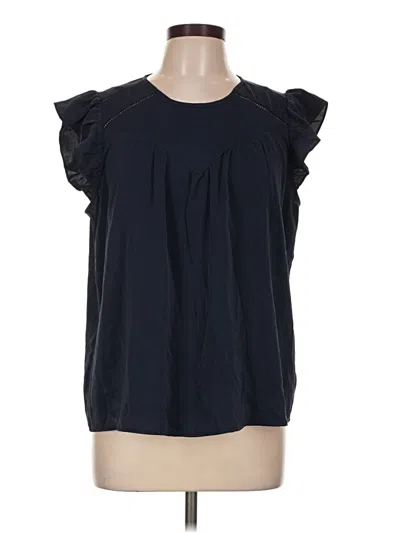 Pre-owned Nanette Lepore Short Sleeve Top Black Ruffles Neckline Tops