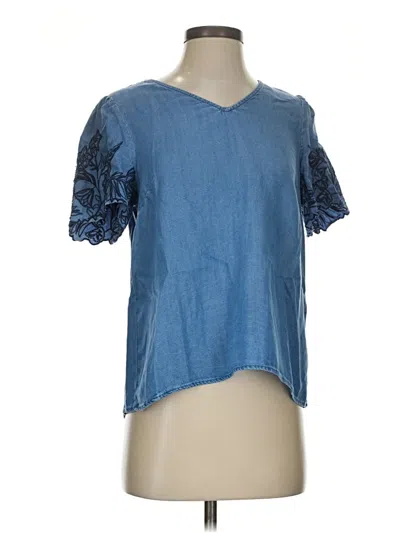 Pre-owned Nanette Lepore Short Sleeve Top Blue Keyhole Neckline Tops