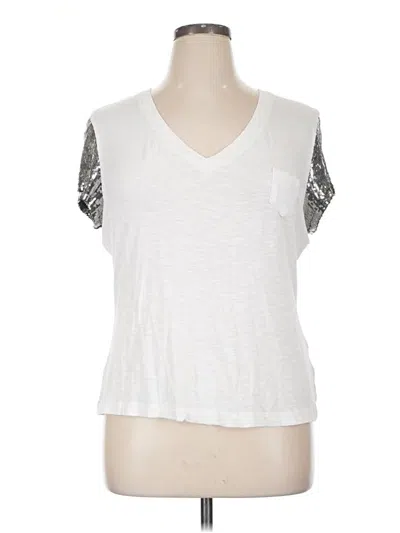 Pre-owned Nanette Lepore Short Sleeve Top Silver V Neck Tops