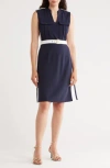 Nanette Lepore Sleeveless Belted Scuba Dress In Blue