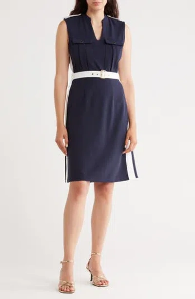 Nanette Lepore Sleeveless Belted Scuba Dress In Blue