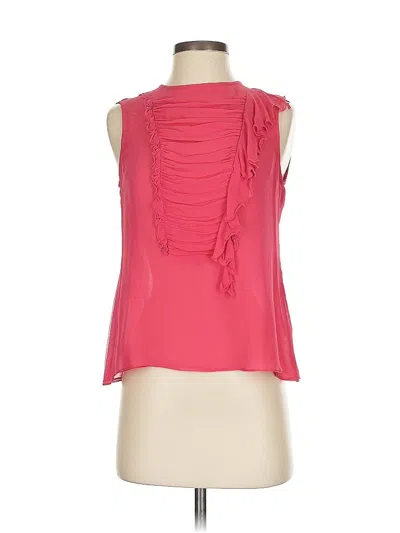 Pre-owned Nanette Lepore Sleeveless Silk Top Pink Ruffles Neckline Tops
