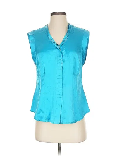 Pre-owned Nanette Lepore Sleeveless Silk Top Teal Plunge Neckline Tops In Blue