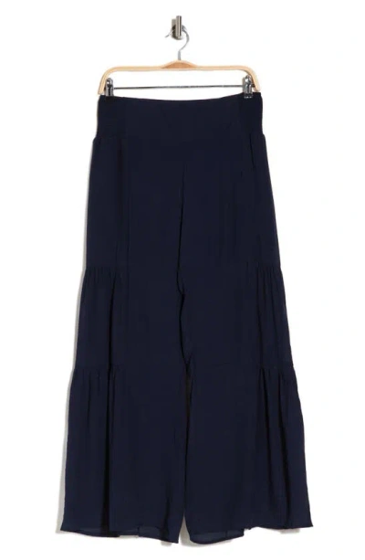 Nanette Lepore Smocked Wide Leg Pleat Pants In Nanette Navy